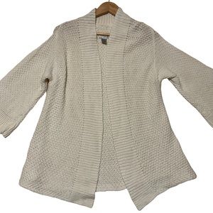CHICO’S sz 1 Sweater Open Knit Chunky Weave Open Cardigan Cotton Cream Beige